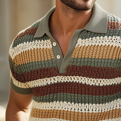 Men's Breathable Fashion Colorful Striped Knitted POLO Shirt MTA0754E3U