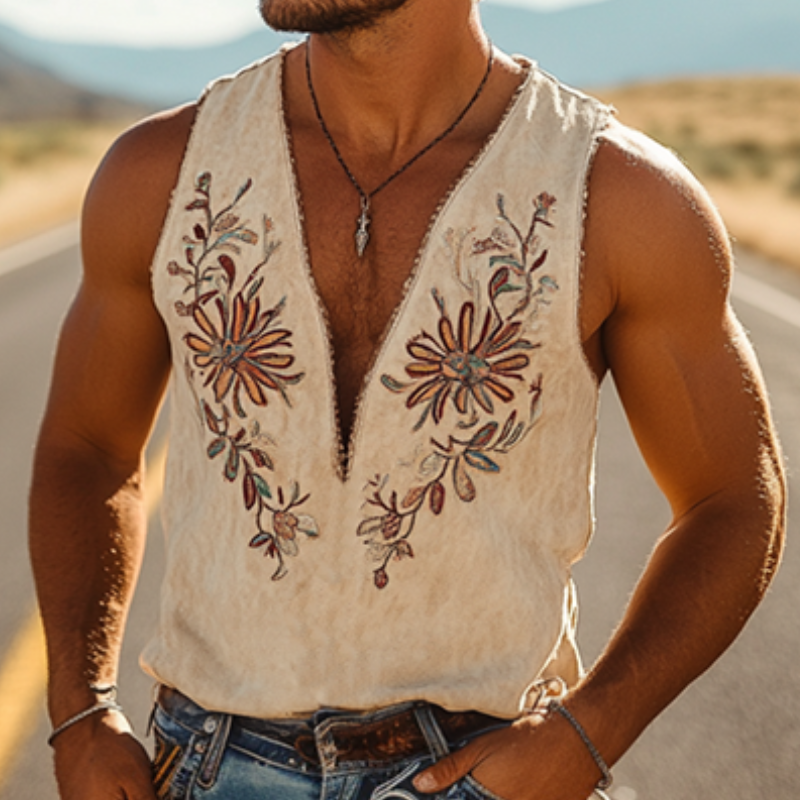 【24-hour shipping out】Men's Retro Western Cowboy Tassel Stitching Denim Long Sleeve Shirt 10742814U