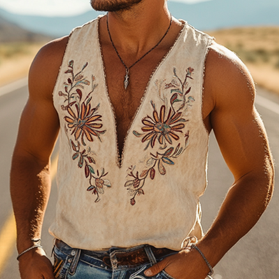 【24-hour shipping out】Men's Retro Western Cowboy Tassel Stitching Denim Long Sleeve Shirt 10742814U