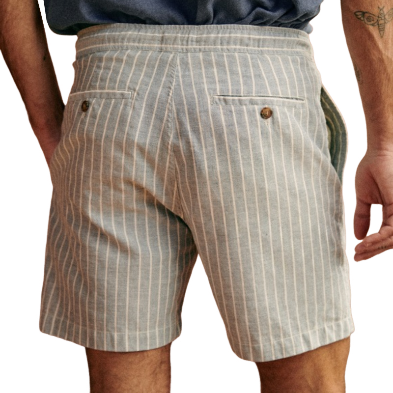 Men's Casual Cotton Linen Blend Striped Elastic Waist Holiday Shorts MTA2452E6M