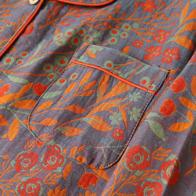 Maisie - Vintage Leaf Cotton Lapel Loungewear Set