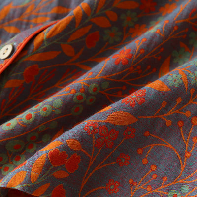 Maisie - Vintage Leaf Cotton Lapel Loungewear Set