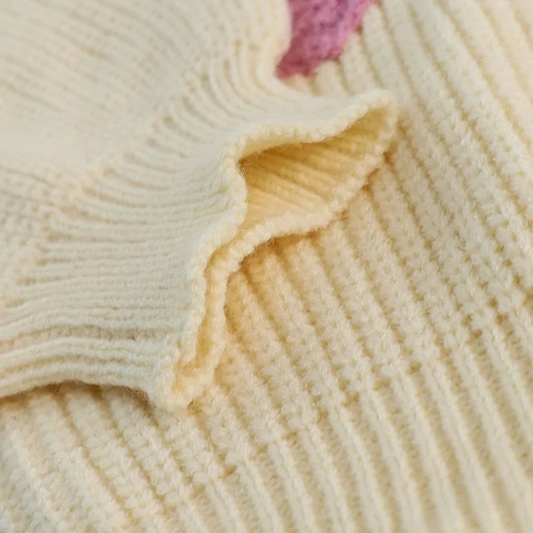 Edith - Chunky knit strawberry button up cardigan