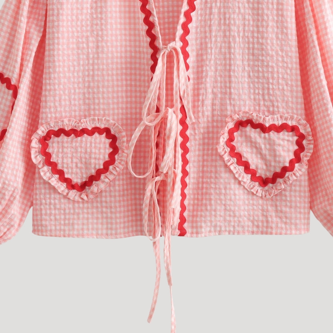 Ingrid - Gingham tie-front heart cardigan
