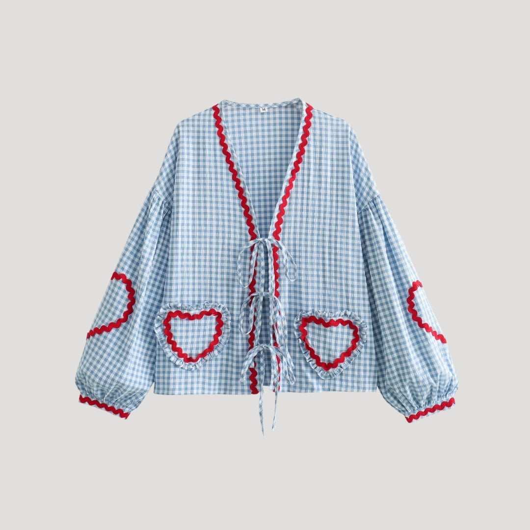 Ingrid - Gingham tie-front heart cardigan