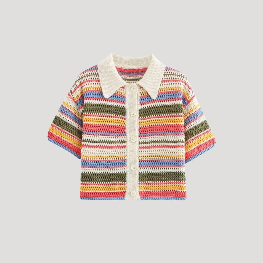 Eliza - Striped crochet knit short-sleeve cardigan