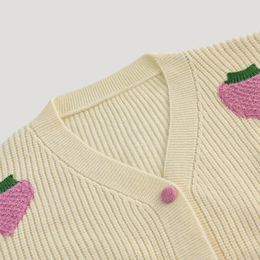 Edith - Chunky knit strawberry button up cardigan