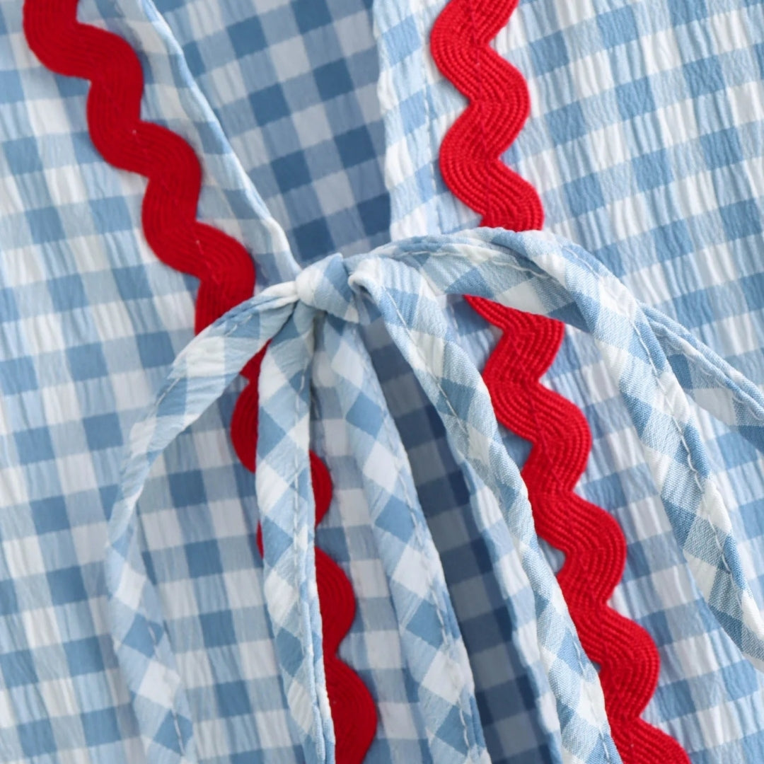 Ingrid - Gingham tie-front heart cardigan