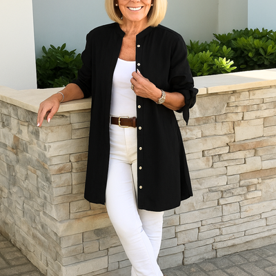 Eliza - Solid Shirt Blouse with Tie Sleeves