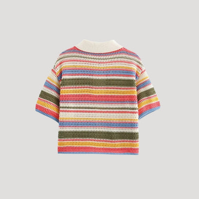 Eliza - Striped crochet knit short-sleeve cardigan