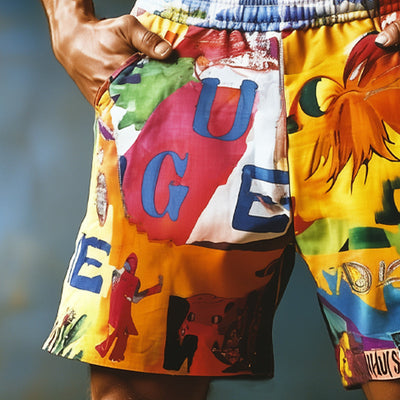 Men's Summer Leisure Vacation Colorful Print Loose Shorts MTA2312E8U
