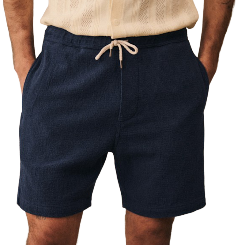 Men's Casual Breathable Cotton Blended Pleated Fabric Elastic Shorts MTA2495E2M