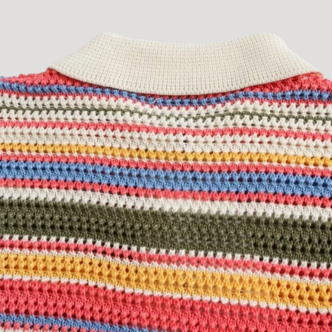 Eliza - Striped crochet knit short-sleeve cardigan