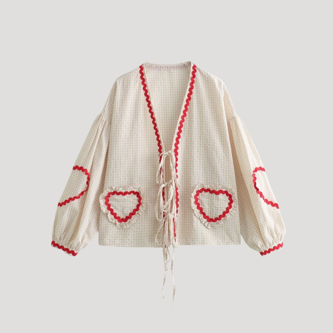 Ingrid - Gingham tie-front heart cardigan