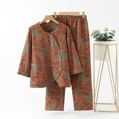 Greta - Vintage Jacquard Round Neck Loungewear Set