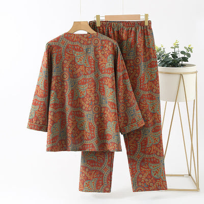 Greta - Vintage Jacquard Round Neck Loungewear Set