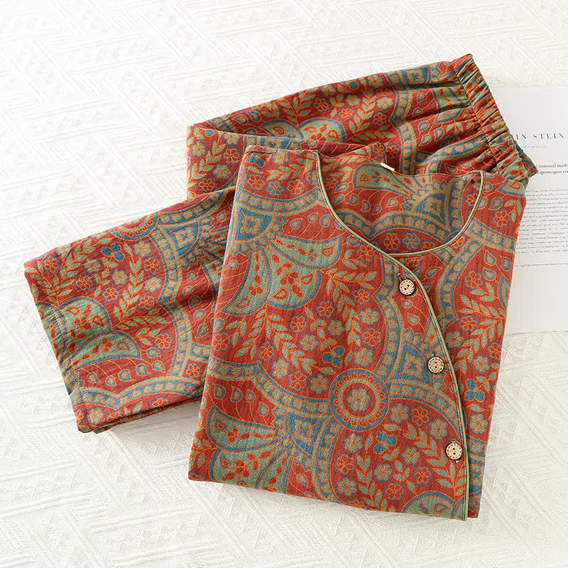 Greta - Vintage Jacquard Round Neck Loungewear Set