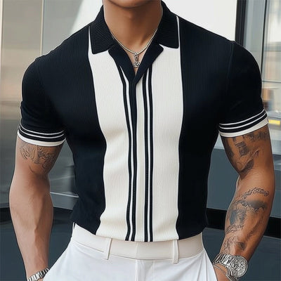 【24-hour shipping out】Men's Summer Classic Black and White Knitted Short Sleeve T-Shirt MTA3125C3U