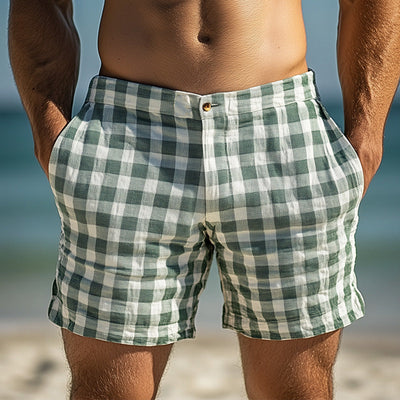 Men's Spring Fashion Plaid Linen Casual Sports Shorts MTA0334D6P