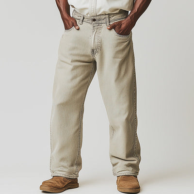 Men's Spring Retro Simple Solid Color Denim Casual Pants MTA1024D4P