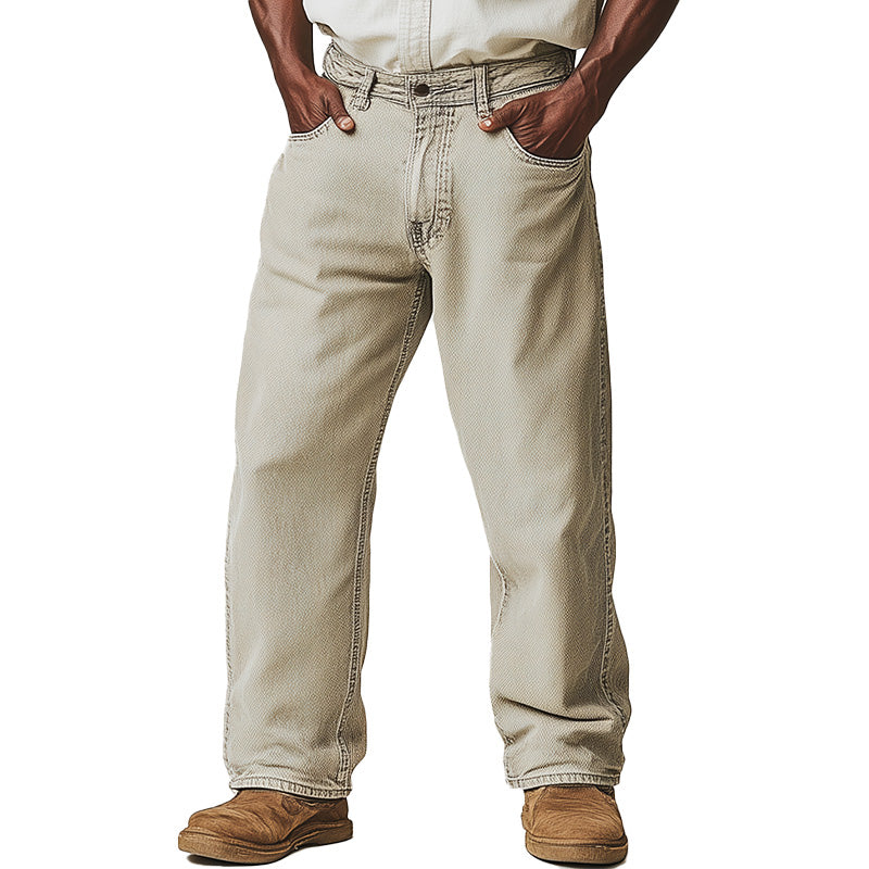 Men's Spring Retro Simple Solid Color Denim Casual Pants MTA1024D4P