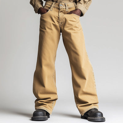 Men's Spring Retro Simple Solid Color Denim Casual Pants MTA1024D1P