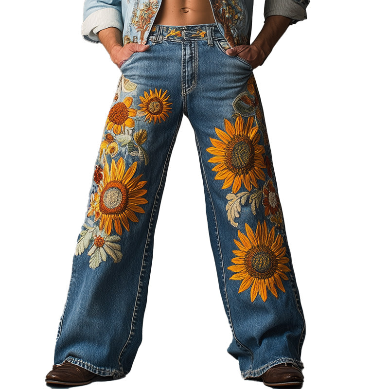 Men's Spring Fashion Vintage Embroidered Denim Casual Pants MTA1175D8P