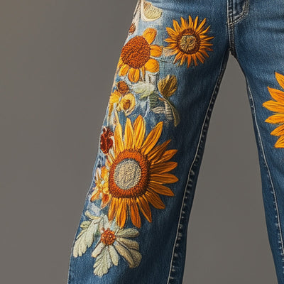 Men's Spring Fashion Vintage Embroidered Denim Casual Pants MTA1175D8P