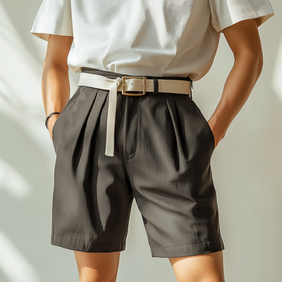 Men's Casual Breathable Cotton Blend Slim Fit Suit Shorts (Belt Excluded) MTA1140D2M