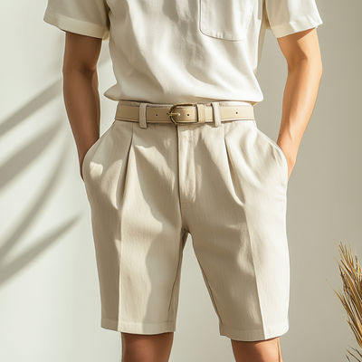 Men's Casual Breathable Cotton Blend Slim Fit Suit Shorts (Belt Excluded) MTA1154D2M
