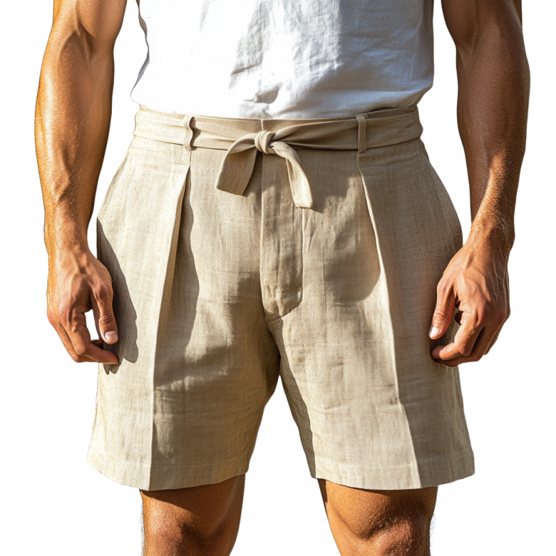 Men's Casual Breathable Cotton Blend Slim Fit Suit Shorts (Belt Included) MTA1159D0M