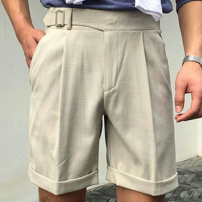 Men's Casual Breathable Cotton Linen Crisp Slim Fit Suit Shorts MTA1119D3M