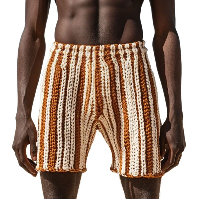 Men's Casual Contrast Color Striped Knitted Elastic Waist Shorts MTA1453D6M