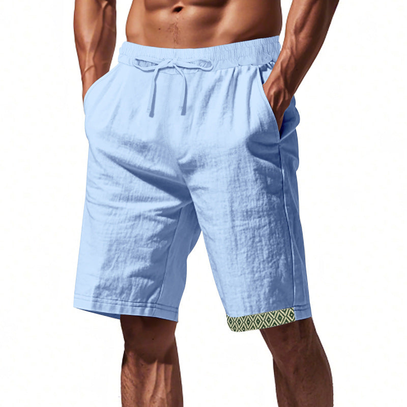 Men's Cotton and Linen Elastic Waist Casual Shorts MTA1426D2X