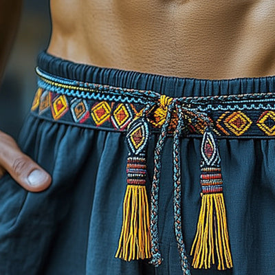 Men's Summer Ethnic Style Embroidered Lace-Up Shorts MTA1479D1U