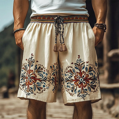 Men's Summer Retro Embroidered Cotton and Linen Shorts MTA1566D3U