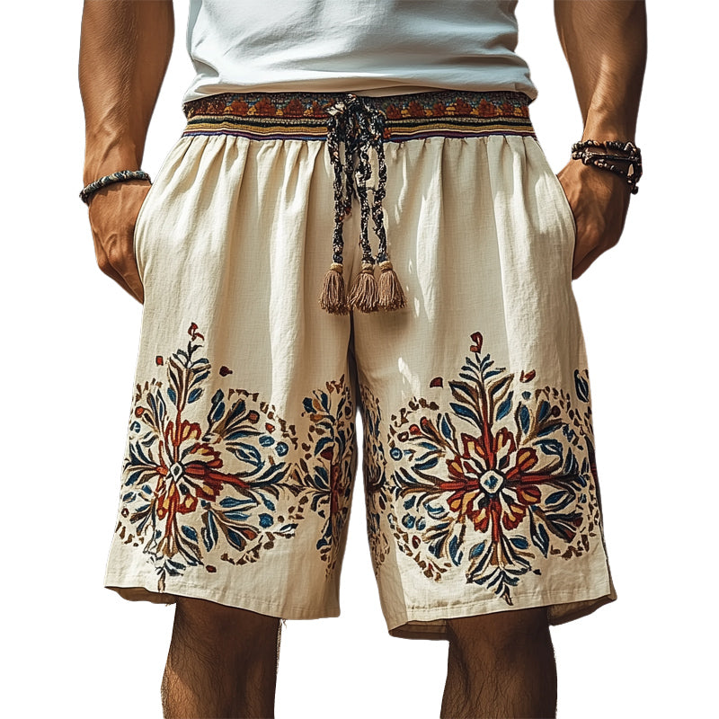 Men's Summer Retro Embroidered Cotton and Linen Shorts MTA1566D3U