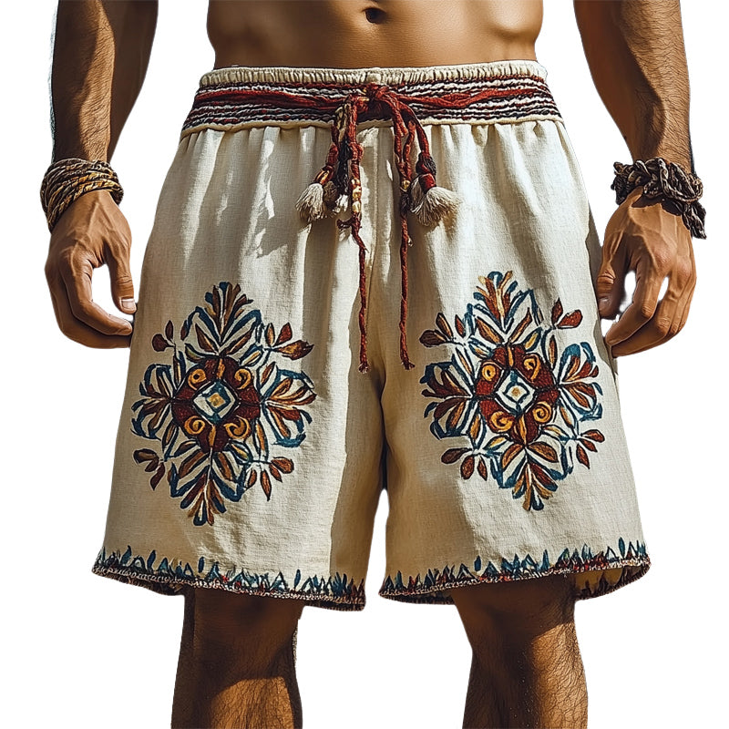Men's Summer Retro Embroidered Cotton and Linen Shorts MTA1521D4U