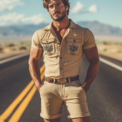 Men's Spring and Summer Fashion Casual Twill Cotton Embroidery Workwear Jumpsuit MTA1609D1K