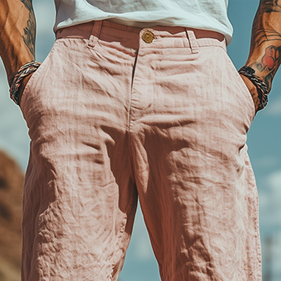 Men's Summer Fashion Casual Western Style Cotton and Linen Embroidered Pants MTA1637D3K