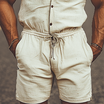 Men's Spring and Summer Fashion Western Style Hooded Shirt Cotton and Linen Embroidered Jumpsuit MTA1762D1K