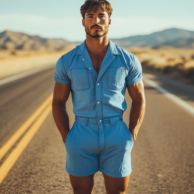 Men's Summer Fashion Casual Retro Tencel Denim Jumpsuit MTA1788D0K