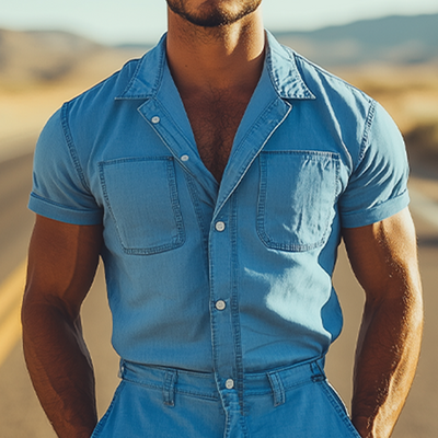 Men's Summer Fashion Casual Retro Tencel Denim Jumpsuit MTA1788D0K