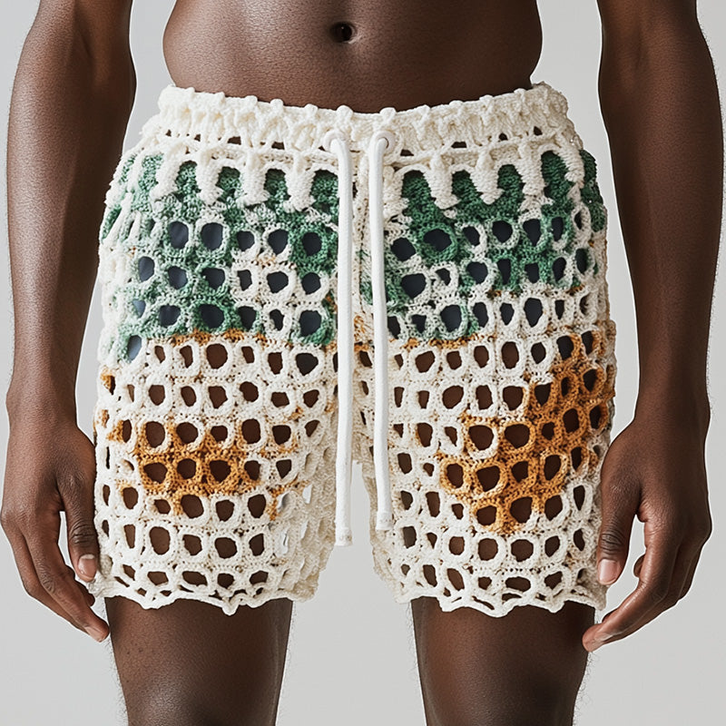 Men's Summer Fashion Hollow Breathable Woven Beach Shorts MTA2182D2P