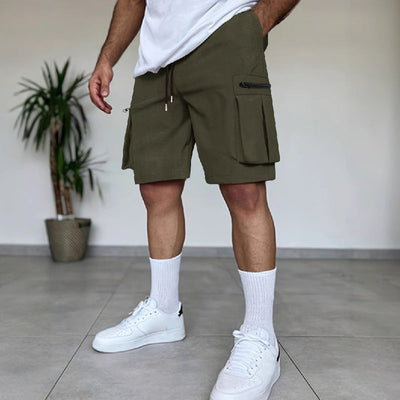 Men's Solid Multi-Pocket Elastic Cargo Shorts MTA1738D4X