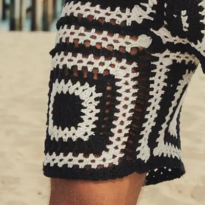 Men's Summer Geometric Pattern Hollow Breathable Comfortable Knitted Shorts MTA2245D6P
