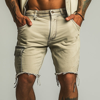 Men's Summer Fashion Slim Raw Edge Pocket Denim Shorts MTA2358D6P