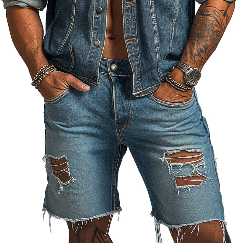 Men's Summer Fashion Brushed Ripped Denim Shorts MTA2384D6P
