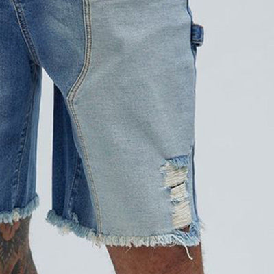 Men's Summer Denim Patchwork Raw Edge Casual Denim Shorts MTA2302D2P