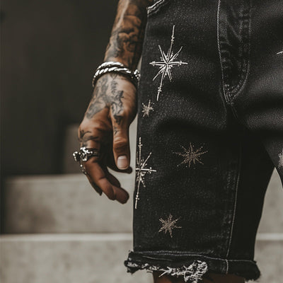 Men's Summer Retro Print Raw Edge Casual Denim Shorts MTA2336D4P